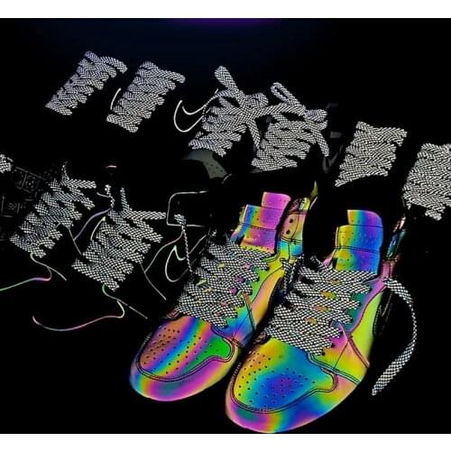Reflective Flat Shoelaces Running Shoes Laces Adult Children Shoelace Fluorescent Sneaker Buckle Metal Shoestrings Sports 100CM