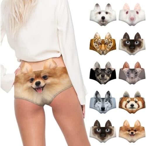 Women Cute Animals Pattern Panties 3D Printing Pig Cat Cute Briefs Bull Dog Cheetah with Ears Lift Up Waist and Hip Sexy Panties