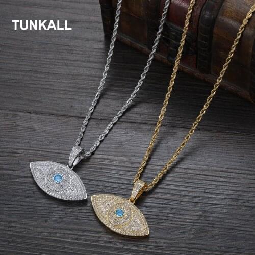 TUNKALL Fashion New Hip Hop Micro Pave 2 Colors Bling Bling Iced out Brass Pendant with CZ Women Necklace Jewelry CN388