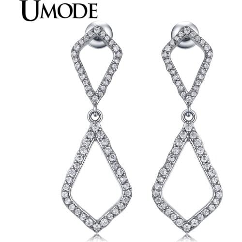 UMODE New Fashion Geometric CZ Crystal Earrings for Women White Gold Color Party Wedding Jewelry Pendiente Mujer Oreja AUE0352B