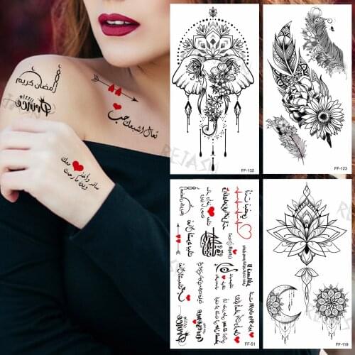 Love Letter Temporary Tattoos For Women Girls Elephant Feather Lotus Moon Fake Tattoo Sticker Charming Clavicle Hand Tatoos Show