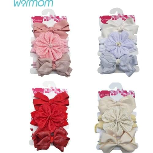 Warmom 3pcs/set Baby Girl Lovely Headband Set Flower Elastic Headbands Kids Photography Props Cute Headwear Christmas Gifts