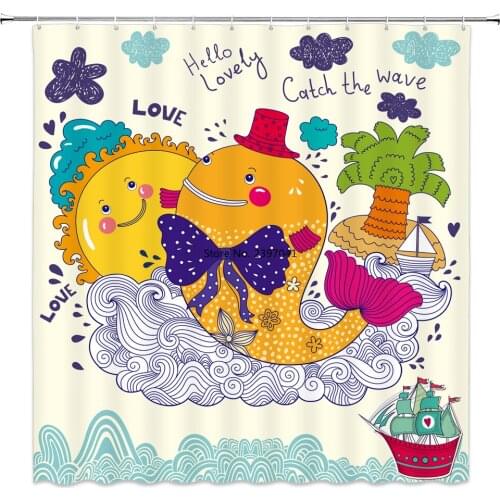 Cute Funny Cartoon Animals Colorful Printed Shower Curtain Bath Curtains Bathroom For Bathtub Shower Curtains with 12 pcs Hooks