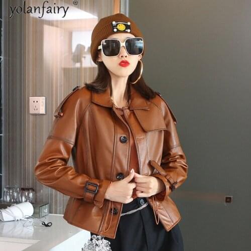 YOLANFAIRY Real Leather Jacket Women 100% Sheepskin Coat Female Spring Autumn Vintage Korean Coats Women Abrigos Para Mujer KJ