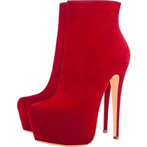 Women boots for women, topless boots with a round head of 16cm and high heels, black, Red and, chic for weddings and part