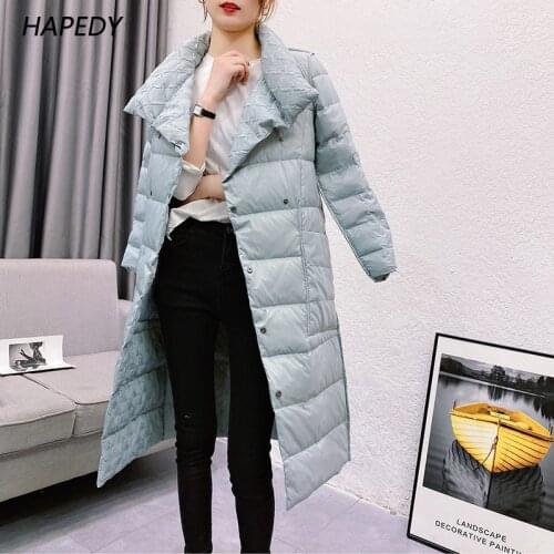 Women Double Sided Down Long Jacket Winter 90% White Duck Down Coat Double Breasted Thick Warm Female Parkas Outwear 2021 New