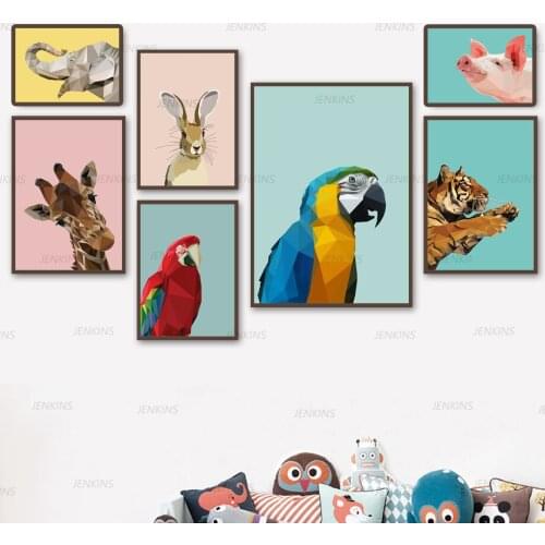 Giraffe Hare Elephant Parrot Tiger Canvas Print Painting Nordic Style Poster Living Room Wall Children Room Wall art JENKINS