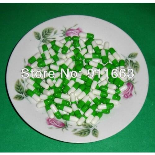1# 2,000pcs, grass green-white empty gelatin capsules sizes 1/gelatine hollow capsules( joined or seperated capsules available)