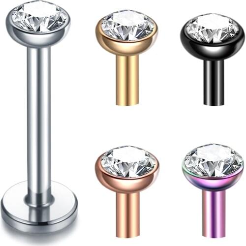1Pc Surgical Steel Labret Piercing Lip Ring Crystal Lip Helix Piercing Tragus Earring Cartilage Stud Body Pircing Jewelry 16G
