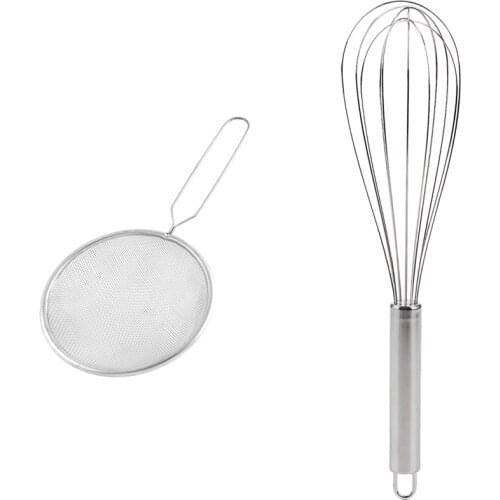 1Pcs Fine Mesh Strainer Oil Colander Sieve Scoop 12Cm Dia & 1Pcs 12 Inch Stainless Steel Mix Whisk Whisk Egg Cream Mixer