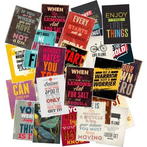 10/25pcs Motivational Typography Life Quotes Retro Stickers for Kids Scrapbook Diary Laptop Notebook Bedroom Toys Decal Sticker