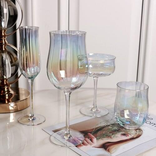 2PCS/Set Tulip Shape Lead-Free Crystal Glass Goblet Rib Design 150-400ml Red Wine Cocktail Whiskey Champagne Glass Wine cup