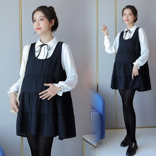 683# Autumn Korean Fashion Patchwork Maternity Blouses Sweet Cute A Line Loose Shirts Clothes for Pregnant Women Pregnancy Tops