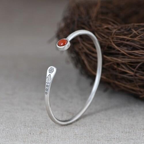 FNJ 925 Silver Lapis Bangle for Women Men Jewelry 100% Original S925 Sterling silver Bangles Good Luck Red Agate Stone