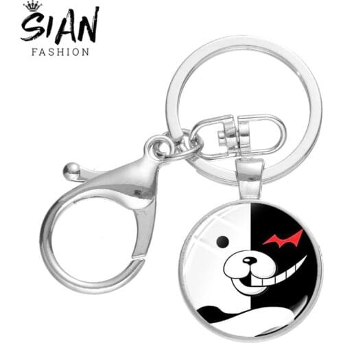 SIAN Cool Anime Figure Cosplay Theme Keychain Danganronpa: Trigger Happy Havoc Monokuma Poster Glass Crystal Car Key Ring Holder
