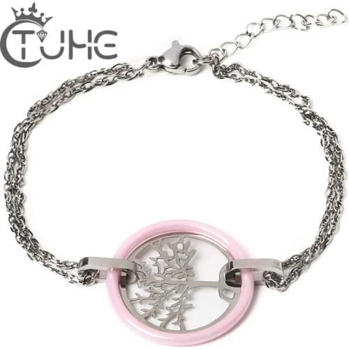 New Romantic Love Pink Ceramic Tree Of Life Bracelet For Women Girl Fashion Jewelry Anniversary Weddings Healthy Material Gifts