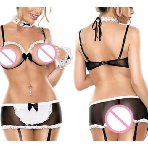 Bra + slips set women sexy intimates black spandex half slips