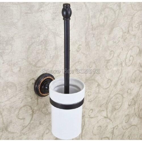 Black Oil Rubbed Bronze Wall Mounted Toilet Brush Set Holder Brush + Ceramic Cup Wba219