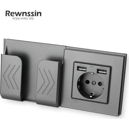 Dual USB Charging Port 16A Wall Outlet Mobile Phone Socket EU/French Socket Power Outlet Crystal Glass Panel Matte Grey