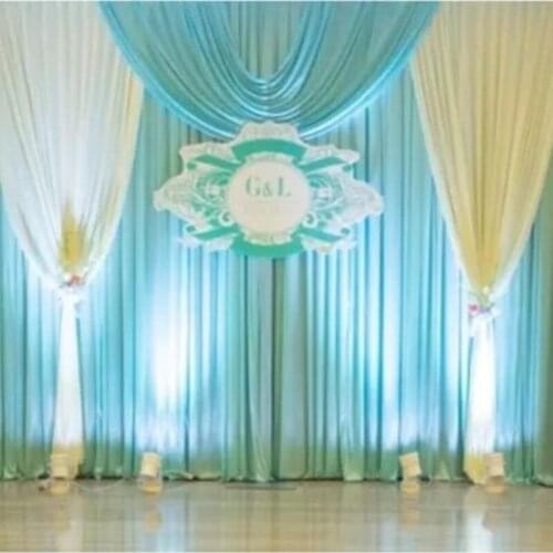Tiffany Blue with White Swags Wedding Backdrop Stage Curtain Wedding Supply