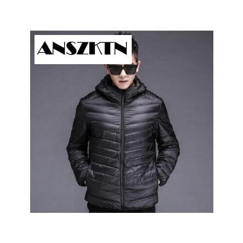 ANSZKTN Light Down jacket in autumn and winter white duck down for men large size hooded ultra-thin and light