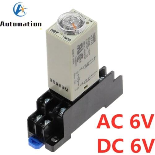 Power-on Delay Rotary Knob DPDT 1S/5S/10S/30S/60S/3M/5M/10M/30M Timer Timing Time Relay AC/DC 6V H3Y-2 With Base Socket PYF08A