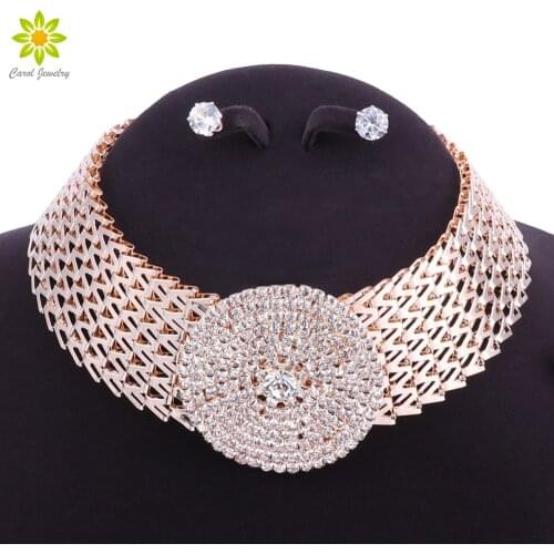 Crystal Bridal Jewelry Sets Gold Color Rhinestone Necklace Wedding Engagement Jewelry Sets for Women