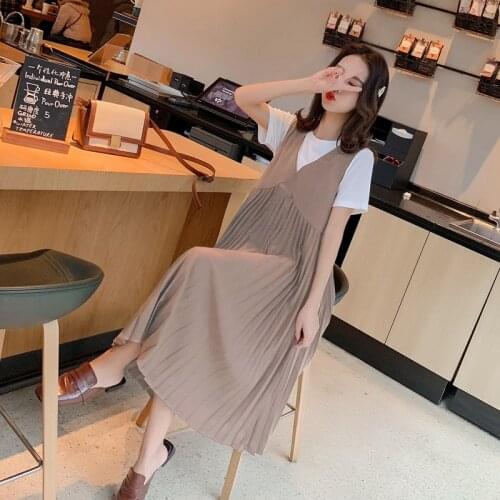Maternity Vestidos Pregnant Clothing Pleated Dress Maternity Clothes For Pregnant Women Top 2pcs Sets Elegant Pregnancy Dress