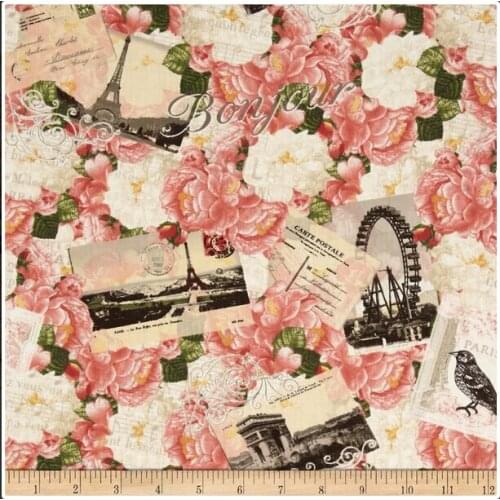 Rose Postcard vintage fabric Retro style fabric Calico Printed cotton fabric for DIY Bag 1 order=50cm*140cm