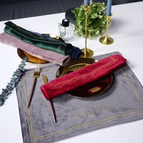 Nordic Gold Velvet Embroidered Western Mat Custom Velvet Anti-Hot Tableware Mat Anti Slip Drink Coasters Kitchen Tool Decor