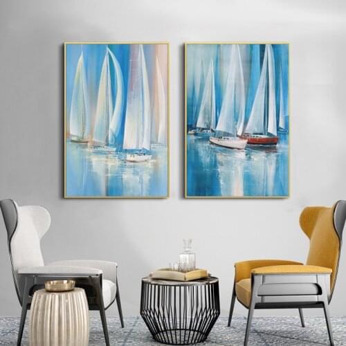 Modern Abstract Sailing Boat Oil Painting on Canvas Posters and Prints Wall Art Pictures for Living Room Nordic Decor No Frame