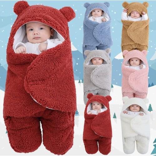 2021 Baby Sleeping Bag Winter Warm Envelopes Newborn Baby Boys Girls Thick Fleece Warm Sleeping Blanket Hoodie Swaddle-Wrap
