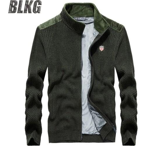 Winter Sweater Men Thick Warm Fleece Wool Lining Sweater Cardigan Man Long Sleeve Stand Collar Sweatercoat Mens Clothing M-XXXL