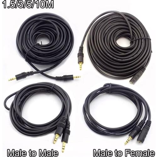 1.5/3/5/10M 3.5mm Stereo Male to Male Jack Male to Female Audio Aux Extension Cable Cord for Computer Laptop MP3/MP4
