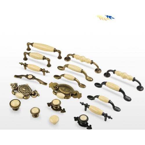 HQ EU01 Zinc Alloy Ceramic European Vintage Cupboard Closet Cabinet Furniture Door Handle Knob Drawer Locker Pull Free Screws