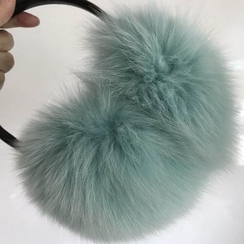 Magic- Green Women Large Real Fox Fur Winter Earmuff Warm Ear Protector Fur