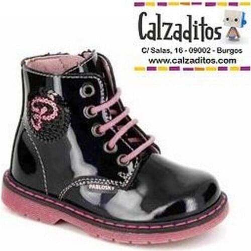 Boots for girl navy blue patent leather combined with Rose of Pablosky