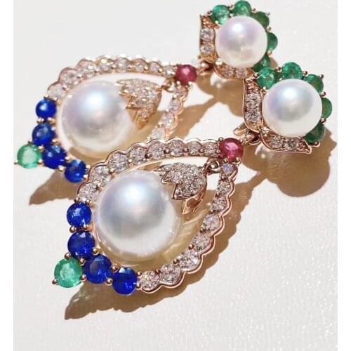 D415 Pearl Earrings Fine Jewelry 925 Sterling Silver Natural 6-10mm Fresh Water White Pearls Drop Dangle Earrings for Women