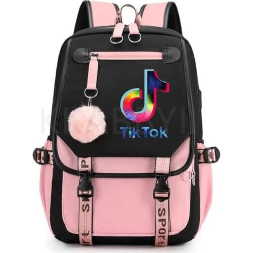 TIK TOK New Waterproof Women Backpack USB Charging Printing School Laptop Knapsack Female Travel Daily Mochila Bolsas