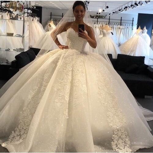 Luxury Sweetheart sleeveless Wedding Dresses 2021 Lace Appliques Princess Wedding Gown Custom Made Vestido De Novia