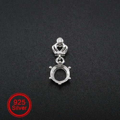 1Pcs 6-9MM Round Pendant Settings Solid 925 Sterling Silver Crown Charm Bezel Tray for Gemstone DIY Supplies 1411257