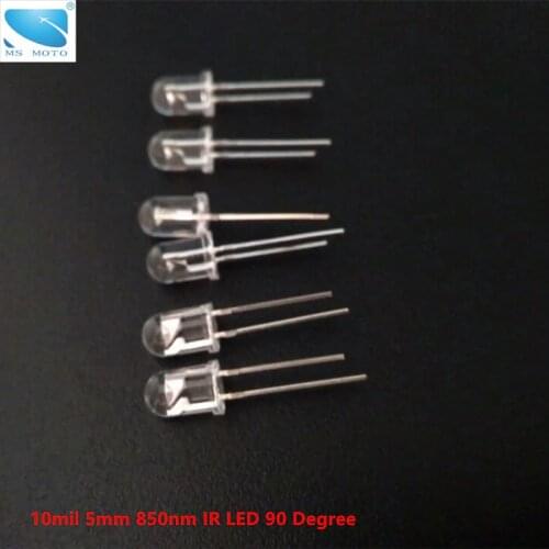 10 pcs/lot 5mm Short Leg 10mil Infrared IR LED 850nm Invisible Diode 90 Degree Through Hole Led Light Diode For Security Camera