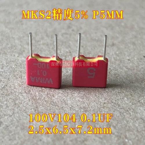 10PCS NEW original WIMA MKS2 0.1uF/100v 5% 100NF 100V P5MM mks-2 104/100V 104 Audio Film Capacitor 0.1U 100nF/100V 100v0.1uf