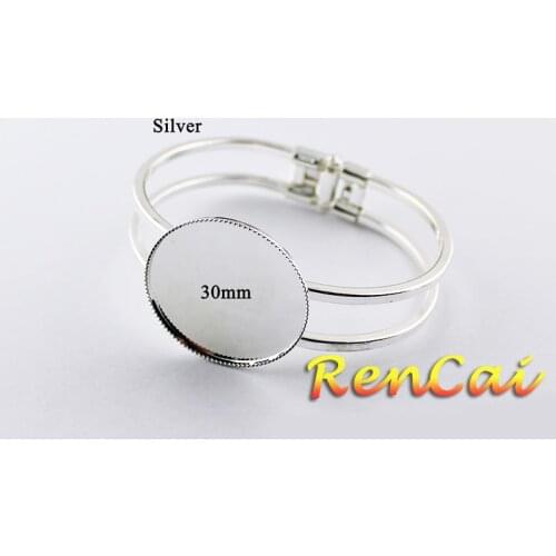 5pcs 30mm Adjustable Bracelet Bangle Base Blank Findings New Fashion Tray Bezel Setting Cabochon Cameo For DIY Jewelry
