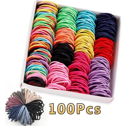 50/100pcs/Set Girls Colorful Nylon Small Elastic Hair Bands Children Ponytail Holder Rubber Bands Headband Kids Hair Accessories