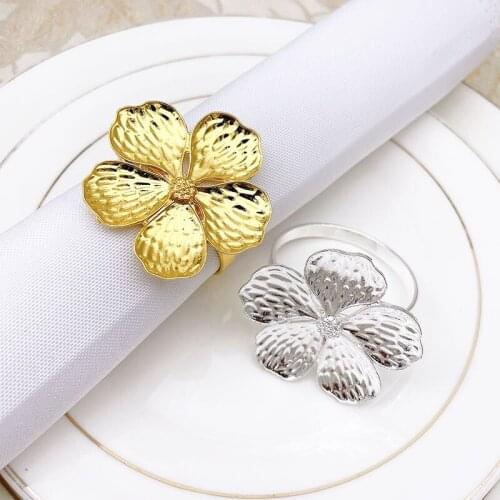 Promotion! Set of 6 Wedding Simple Plum Napkin Buckle 5 Petals Lucky Flower Napkin Ring for Wedding, Dinner Party, Birthday