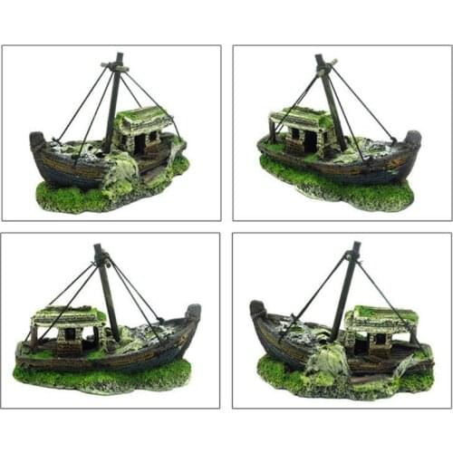 Fish Ttank Landscape Wreck Broken Ship Shape Aquarium Decoration Resin Ornament Accessories
