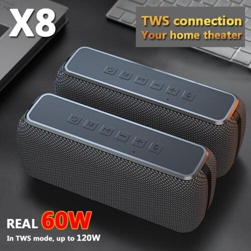 Bass column 60W High power Outdoor Speaker TWS Subwoofer Soundbar Bluetooth Speaker Waterproof DSP Portable Support TF Card AUX