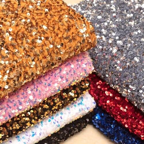 Glitzy Embroidery 5mm Sequin Velvet Fabric Knit Ground African Glitter sequins Lace Wedding Party Events And Dancewear Fabric