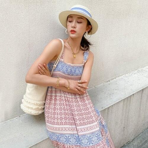 Bohemian dress seaside holiday print slim sling long skirt foreign trade womens wear